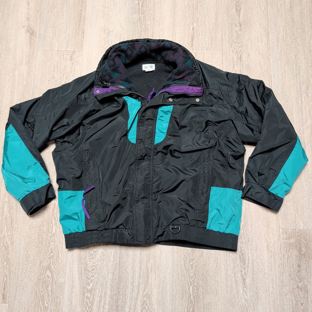 Vintage Skyr Ski Jacket Mens XL Black Teal Purple Colorblock Fleece‎ Lined 90s